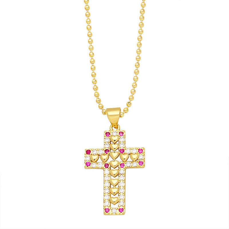 Venta al por Mayor Collar Cobre Plateado Oro 18K Zircon Diamante Cruz OLY-NE-AS010
